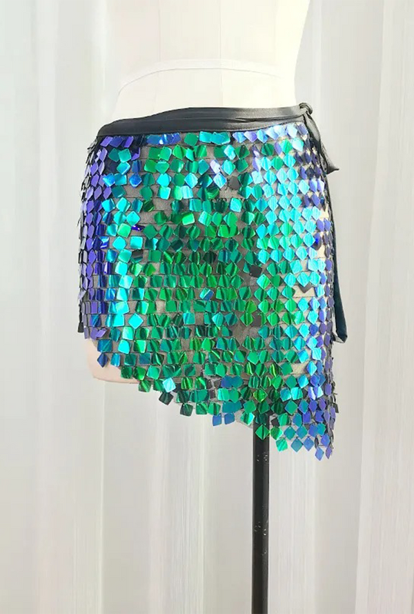 Green Iridescent Sequin Disc Wrap Skirt