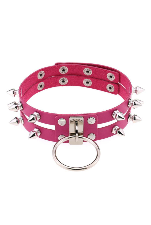 Hot Pink Double Spike O-Ring Choker