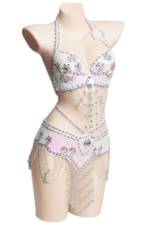 Iridescent White Jewelled Festival Bra