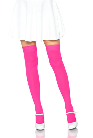 Neon Pink Nylon Thigh Highs