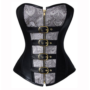 Black and Silver Steel Boned Steampunk Corset
