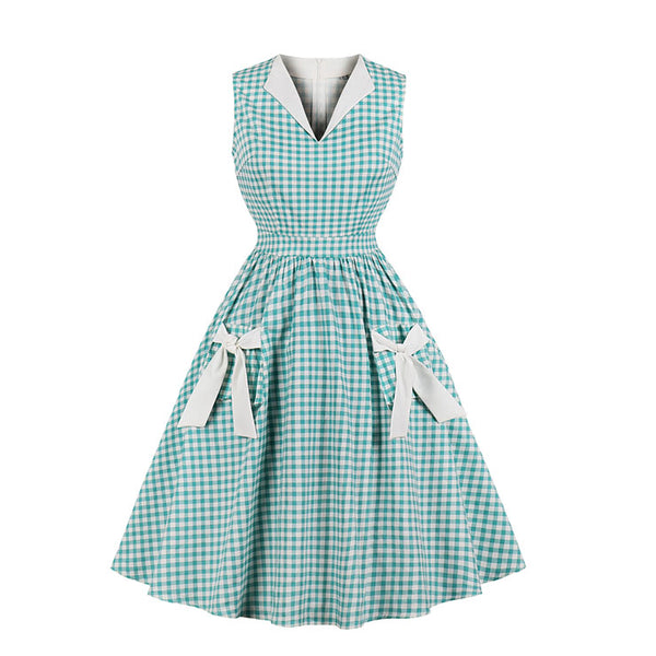 Retro Mint Green Checked Dress