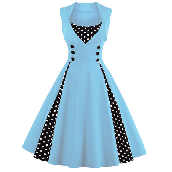 Light Blue Polka Dot 1950's Swing Dress