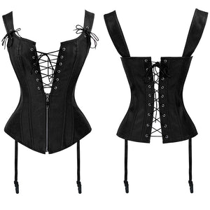 Black Suede Strappy Corset with Zip