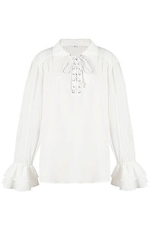 Men's White Ruffled Frill Sleeve Shirt