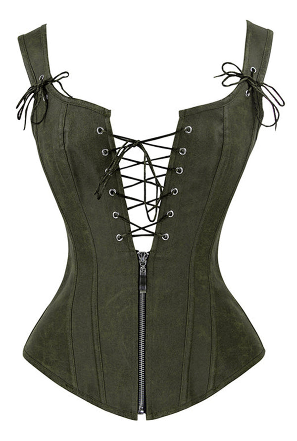 Olive Strappy Corset With Zip