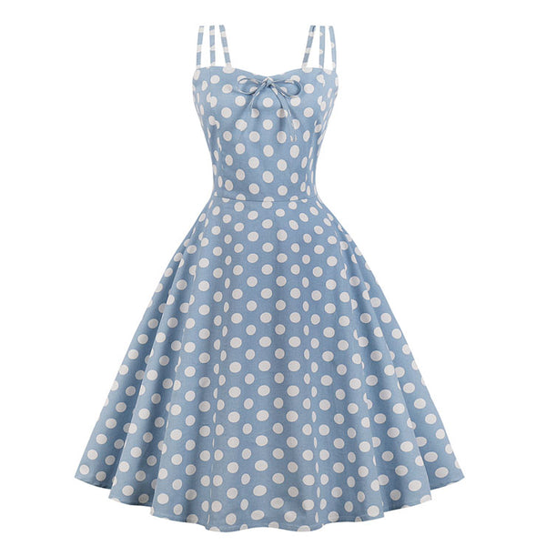 Pale Blue Summer Polka Dot Dress