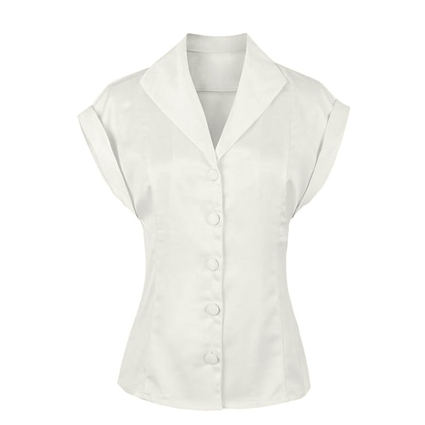 Ladies Satin White Collared Blouse