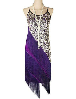 Purple Paisley and Diagonal Fringe 1920s Dress