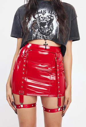 Red PVC Skirt with Leg Suspenders