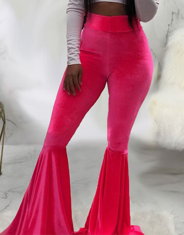 Rose Pink Velvet Bell Bottom Pants