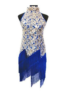Blue High Neck Sequin Paisley Fringed 1920's Dress