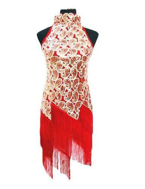 Red High Neck Sequin Paisley Fringed 1920's Dress