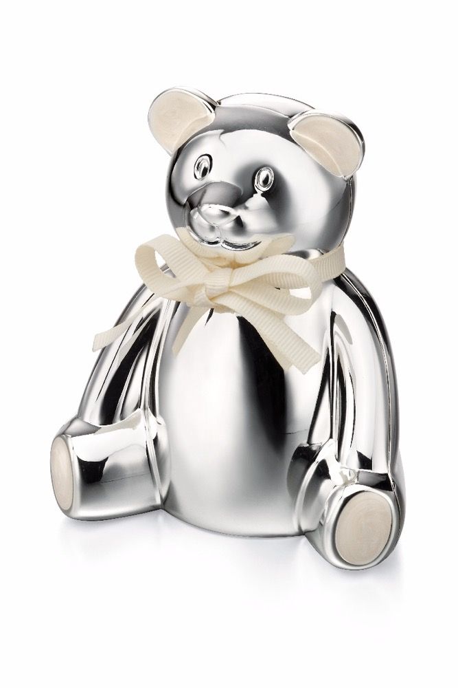 silver teddy bear money box