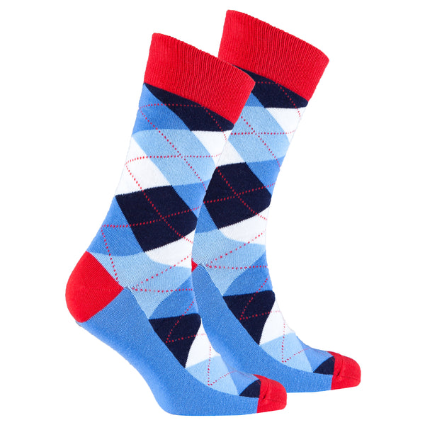 Men's Cerulean Red Argyle Socks - Socks n Socks