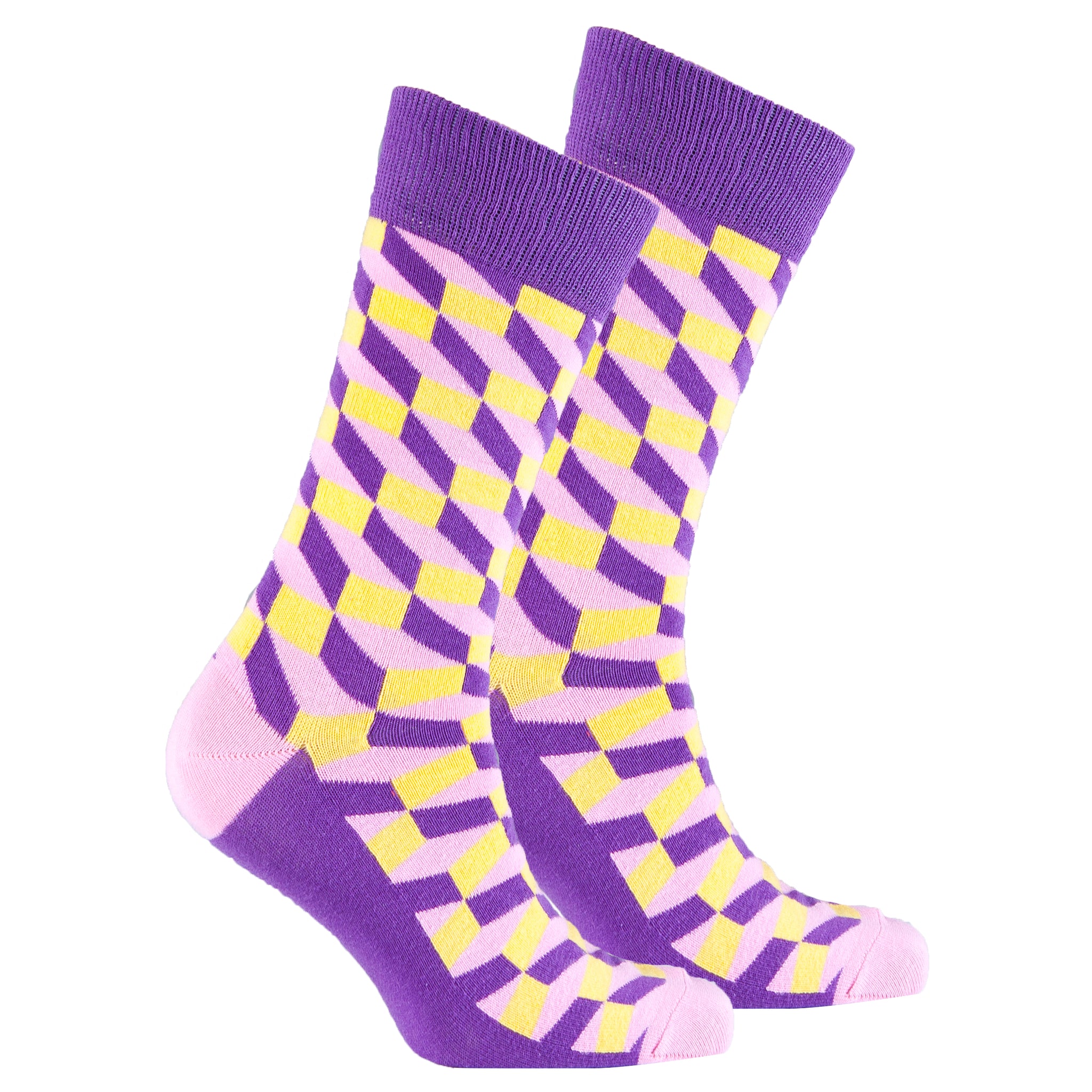 Men's Purple-Yellow Block Socks - Socks n Socks