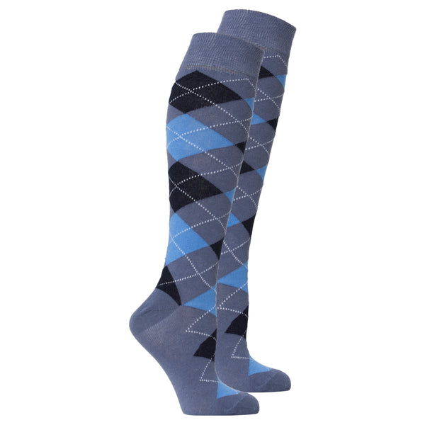 Women's Palace Blue Argyle Knee High Socks - Socks n Socks