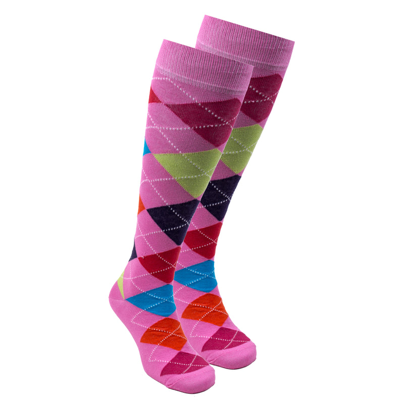 Women's Mixed Pink Argyle Knee High Socks - Socks n Socks