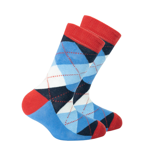 Kids Cerulean Red Argyle Socks - Socks n Socks