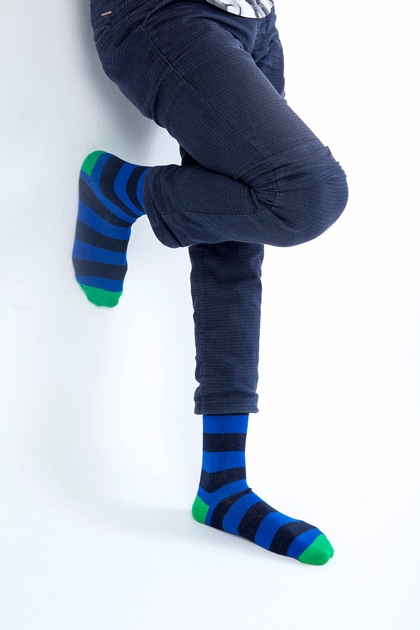Men's Navy Emerald Stripe Socks - Socks n Socks