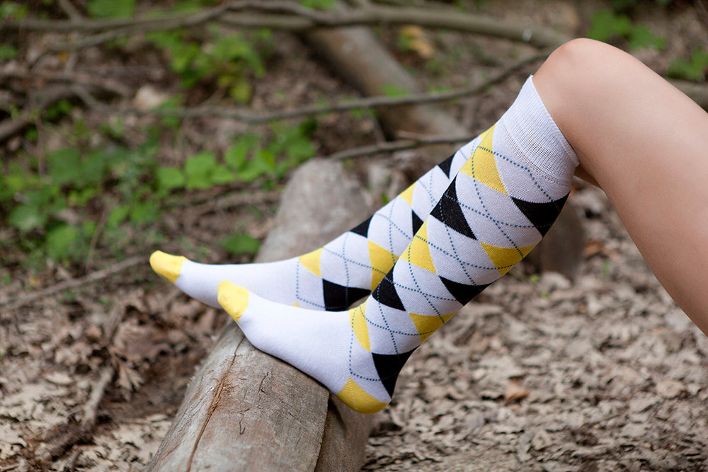 Women's White Lemon Knee High Socks - Socks n Socks