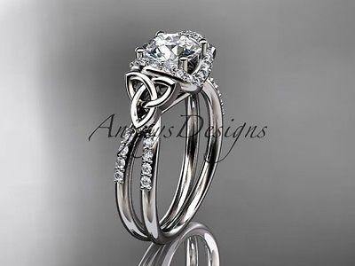 14kt white gold diamond celtic trinity knot engagement ring Moissanite CT7155