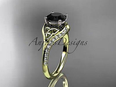 14k yellow gold diamond celtic trinity knot engagement ring Blac