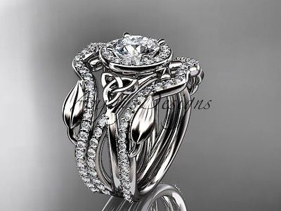 14kt white gold celtic trinity knot engagement ring,wedding,dubb