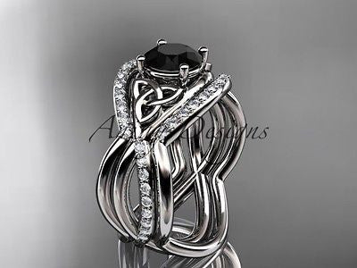 Platinum Celtic Trinity Knot Wedding Set Double Band Black Diamond