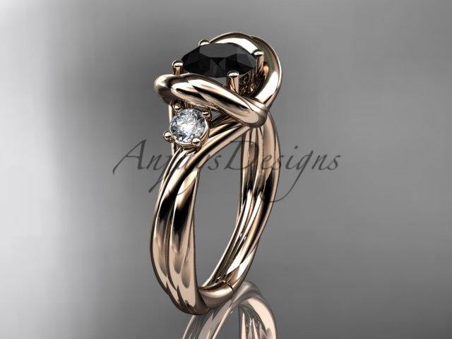 14kt rose gold twisted rope three stone engagement ring with a B