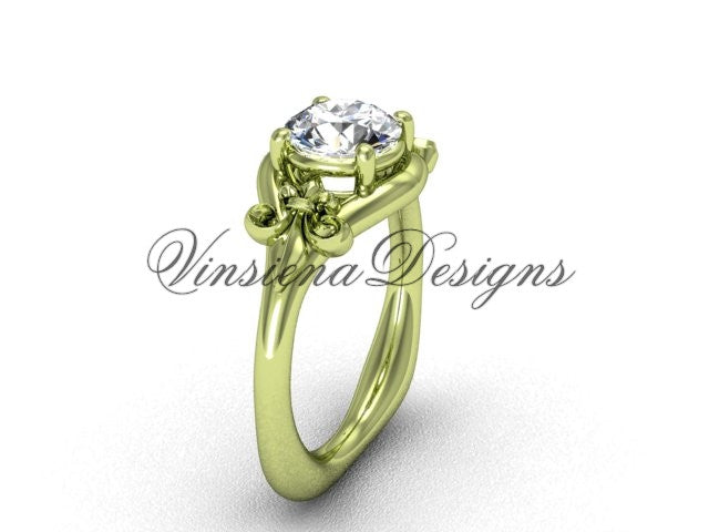 14kt yellow gold Fleur de Lis engagement ring, "Forever One
