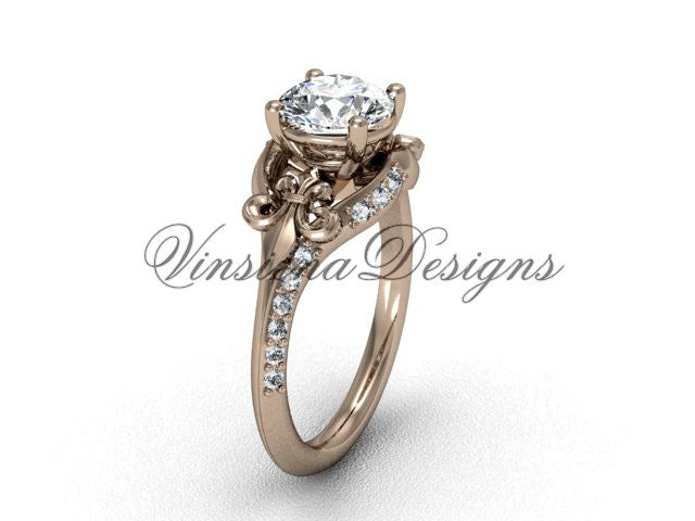 14kt rose gold diamond Fleur de Lis, eternity engagement ring VD