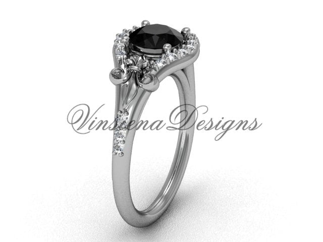 Platinum diamond Fleur de Lis, eternity, enhanced Black Diamond engagement ring VD208126