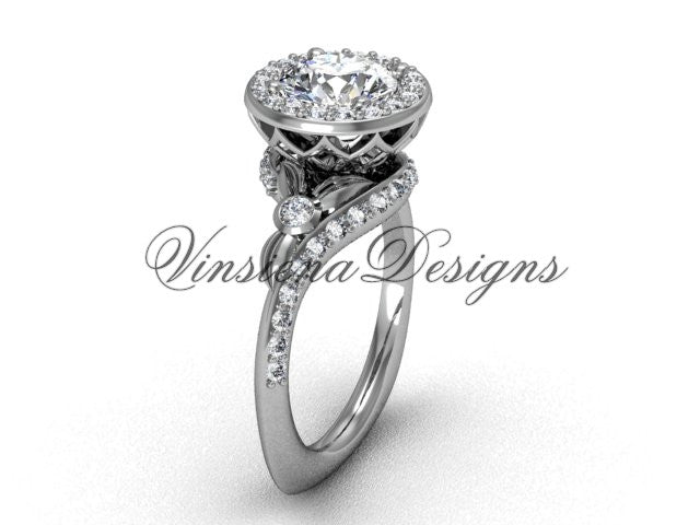 14kt white gold diamond leaf and vine engagement ring VF301008
