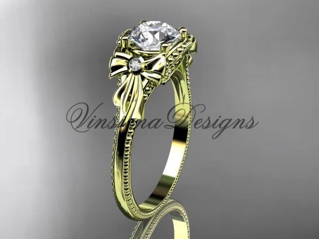 14k yellow gold leaf and flower diamond unique engagement ring ADLR376