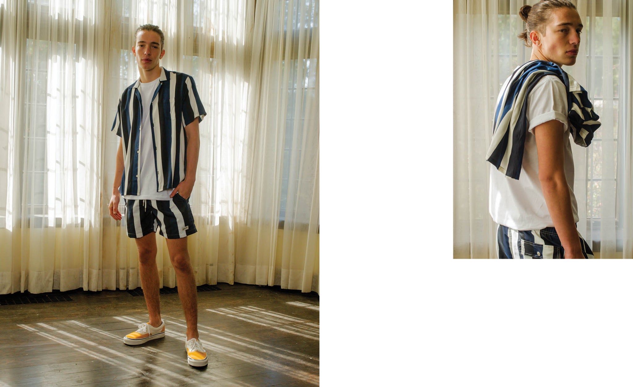 Bather Resort 2019 collection featuring the Blue Black Stripes Swim Trunk. 