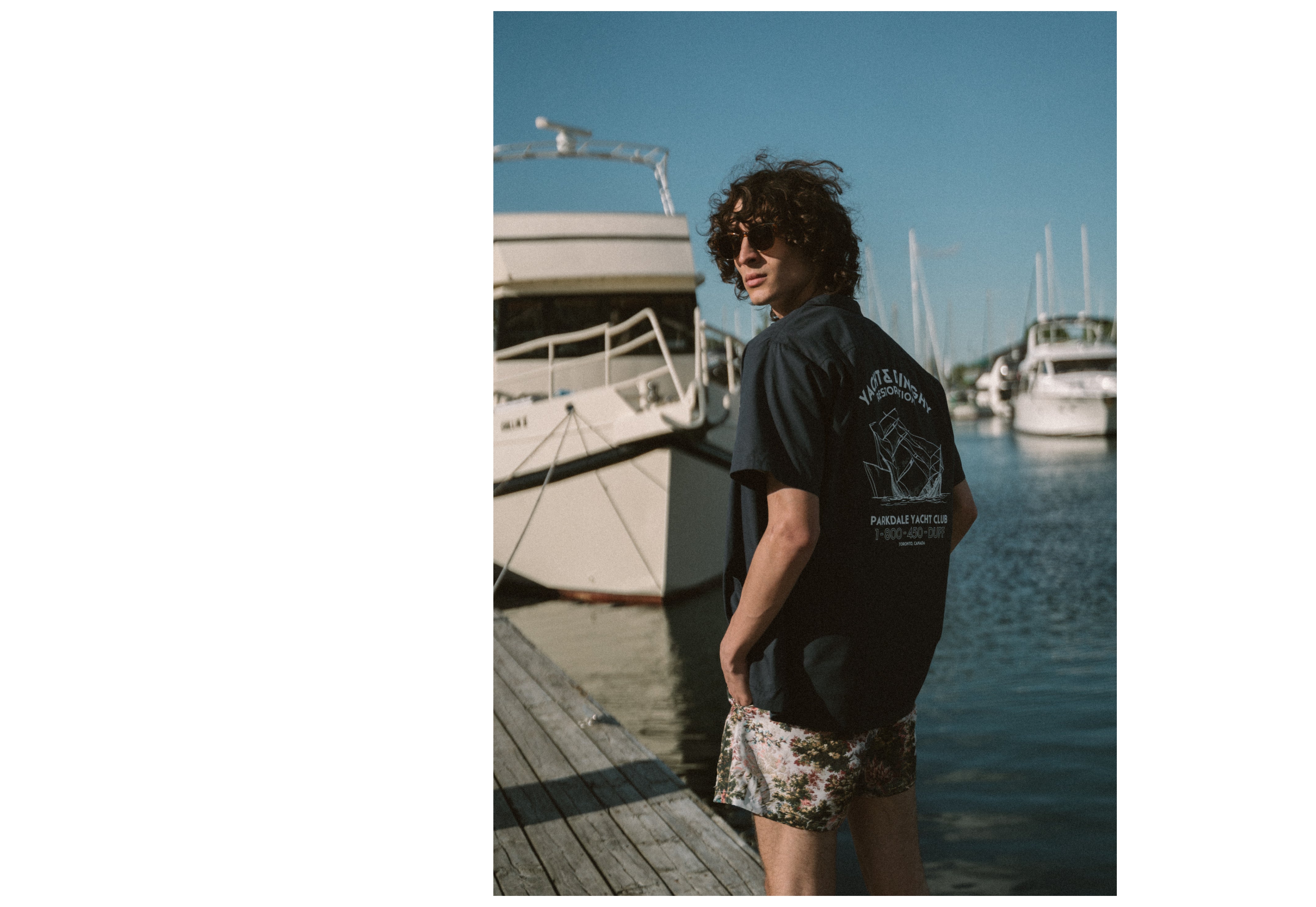 Model in Parkdale Yacht Club camp shirt