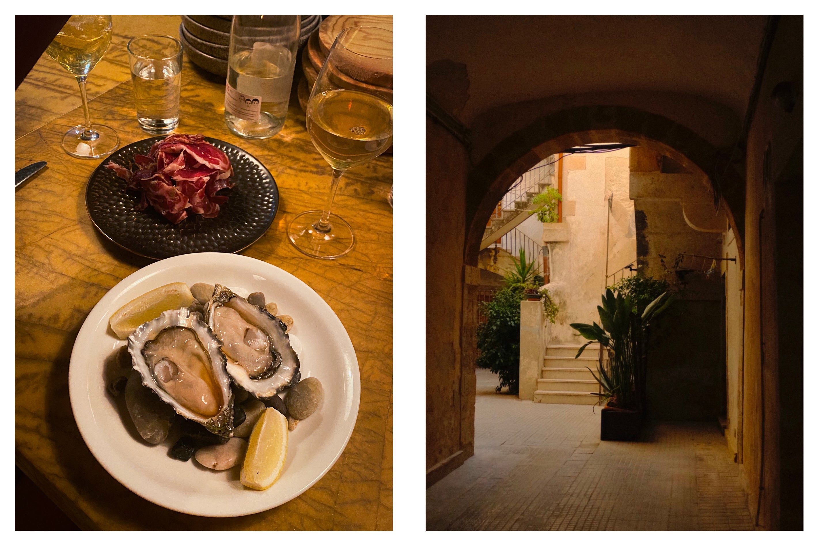 An image of oysters and architecture in Sicily.