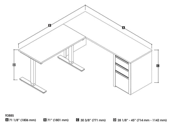 Bestar Connexion L-Desk Dimensional Illustration