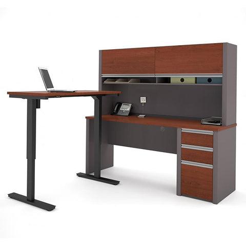 Bestar Connexion L-Desk With Hutch Bordeaux & Slate