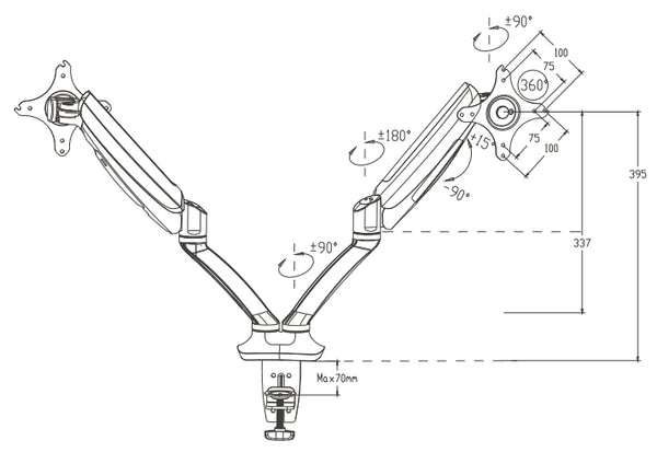 Loctek D5D Dimensions