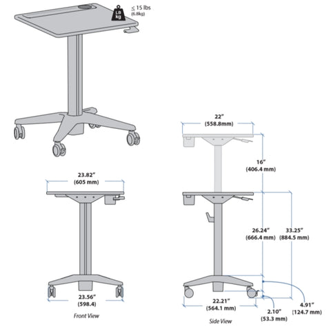 Ergotron LearnFit Tall Dimensional Illustration