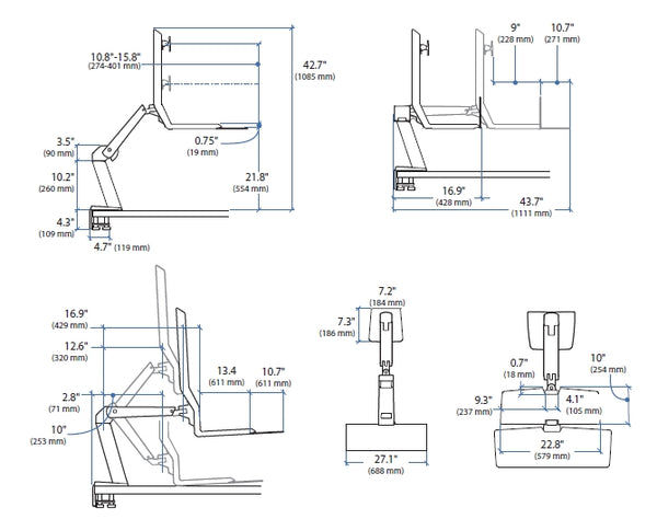 Ergotron Workfit A Single Dimensions