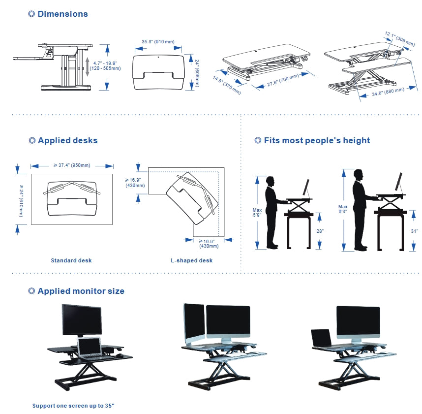 Flexispot EM7 Dimensions