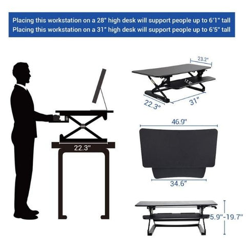 Flexispot M3B Standing Desk Converter Heights and Dimensions