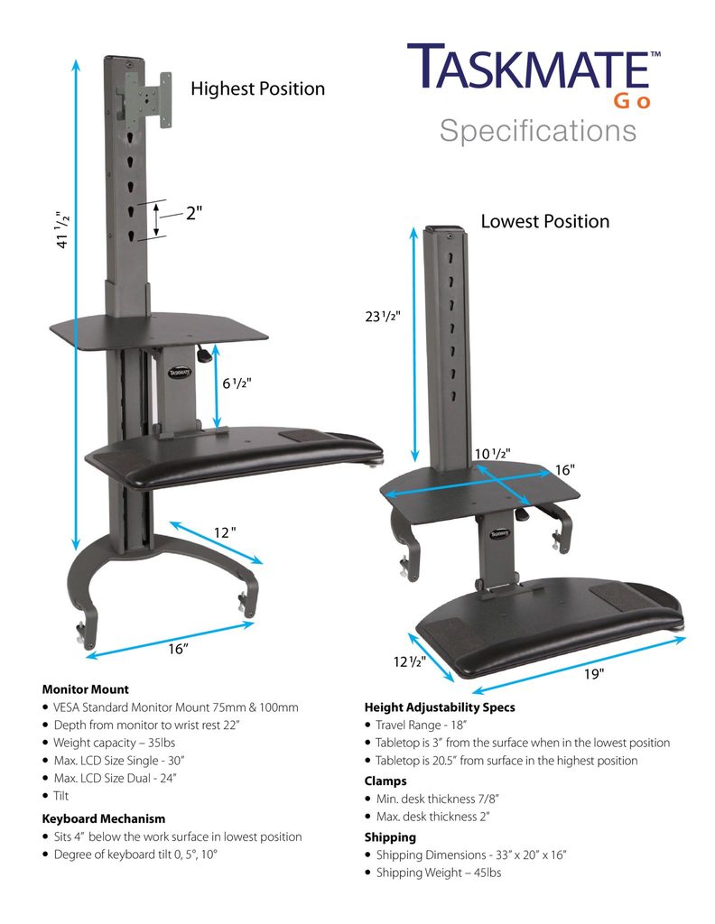 Health Postures Taskmate Go 6300 Dimensional Illustration