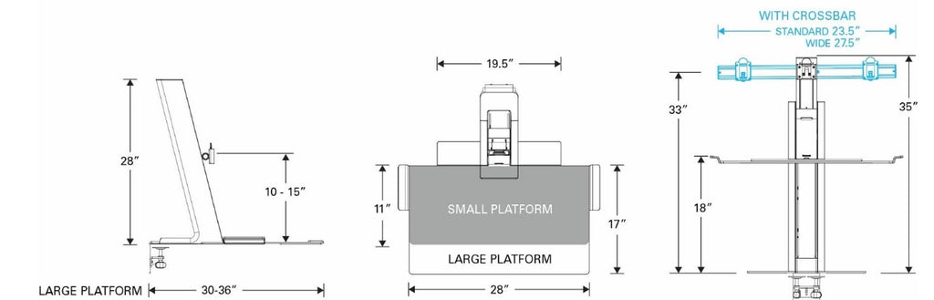 Humanscale QuickStand Dual Dimensions