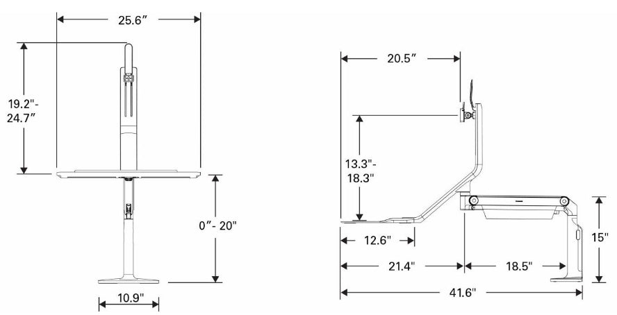 Humanscale QuickStand Lite Dimensions