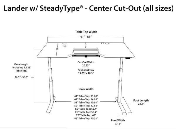 Imovr Lander Desk SteadyType Keyboard Dimensions