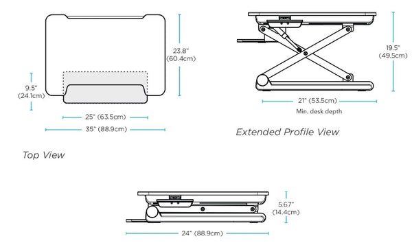 InMovement DT20 Standing Desk Pro Dimension